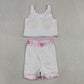 Baby Girls Kids Castles Bows Floral Tops Pink Skirt Shorts Yoga Summer Set RTS