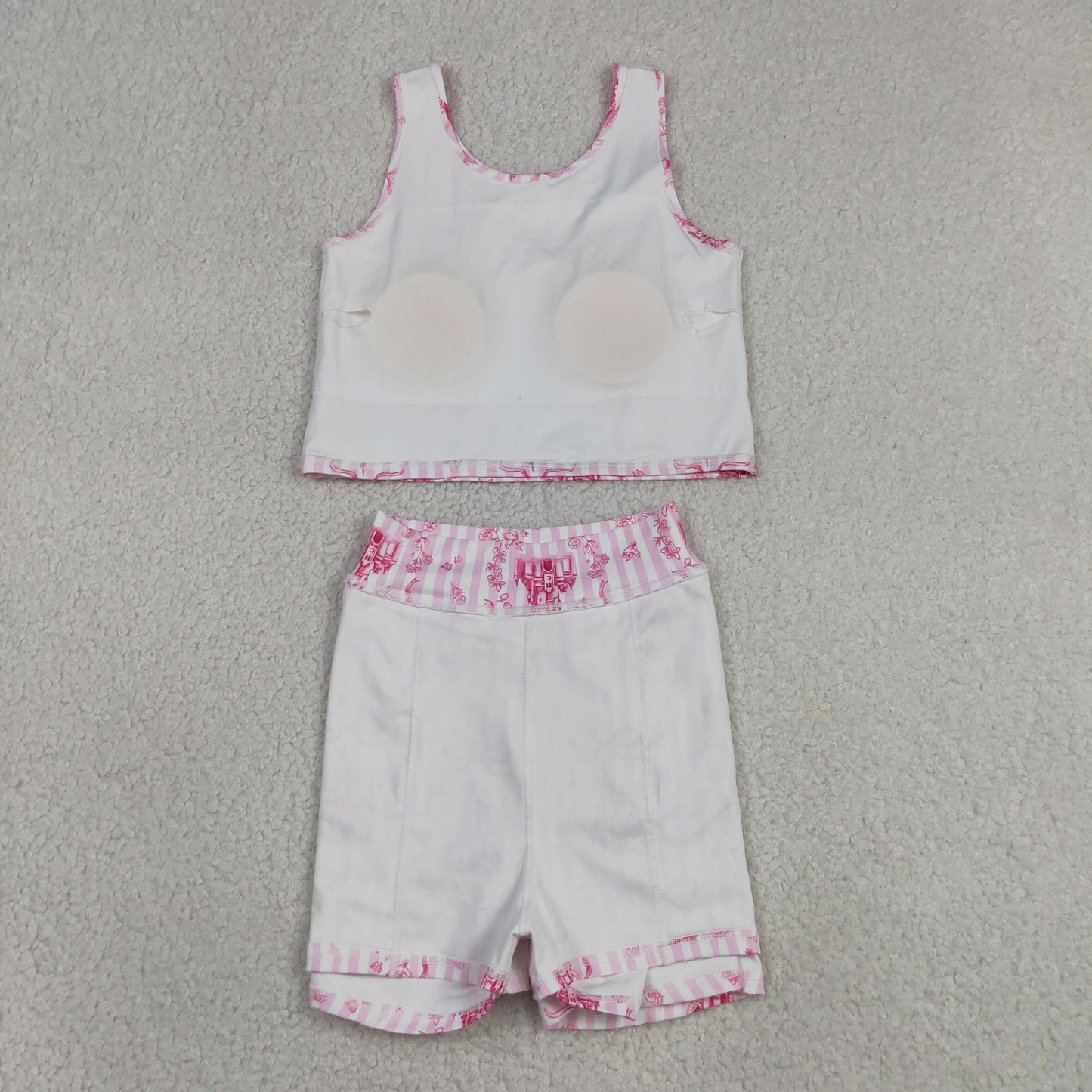 Baby Girls Kids Castles Bows Floral Tops Pink Skirt Shorts Yoga Summer Set RTS
