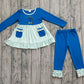 Baby Girl Infant Long Sleeves Embroidery Nativity Plaid Pockets Tunic Ruffle Pants Christmas Set RTS