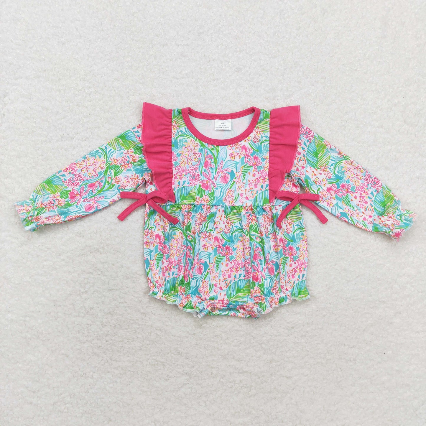 Baby Girl Long Sleeves Seaweed Bows Bubble Romper