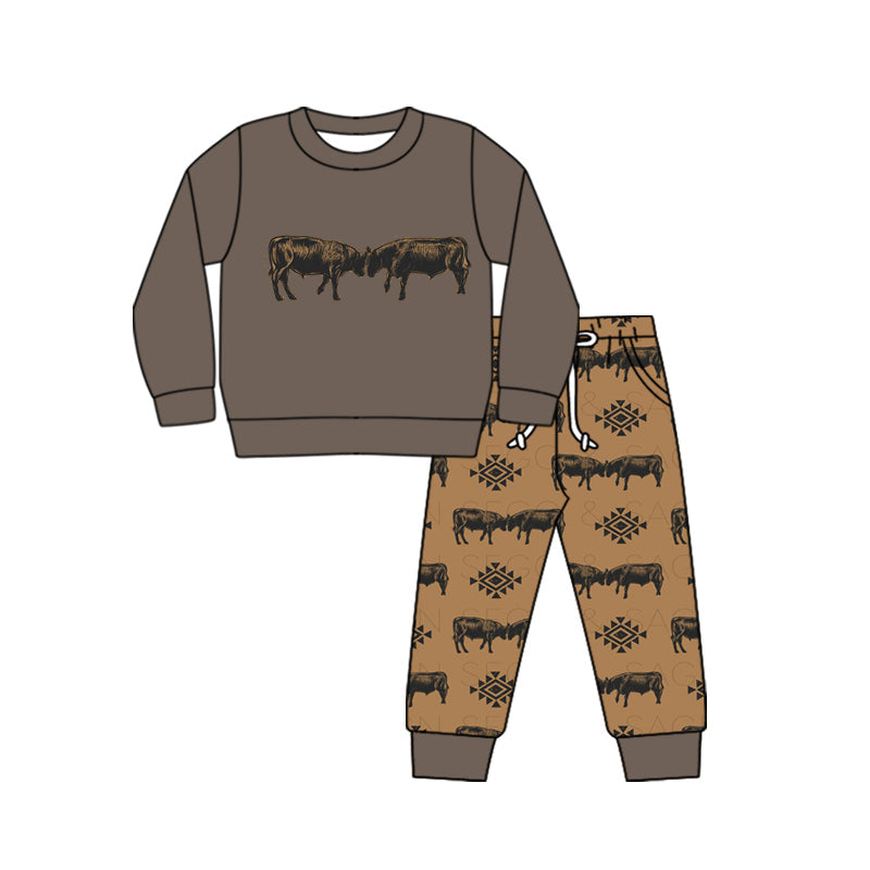 Baby Boy Long Sleeves Western Cow Shirt Pants Clothes Set Moq 5