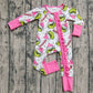 Baby Girl Long Sleeves Green Face Christmas Pink Ruffle Zipper Romper RTS