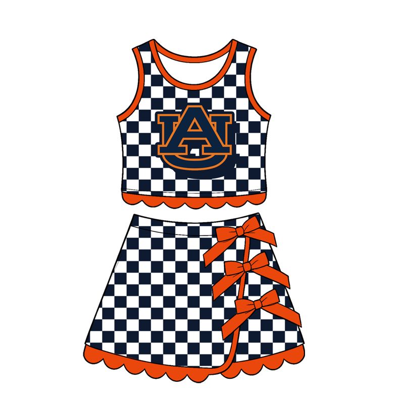 ( Moq 5 ) Preorder Baby Girls Kids Sleeveless Checked Shirt Scallop Bows Skirt Shorts Team Set Yoga Active Clothes