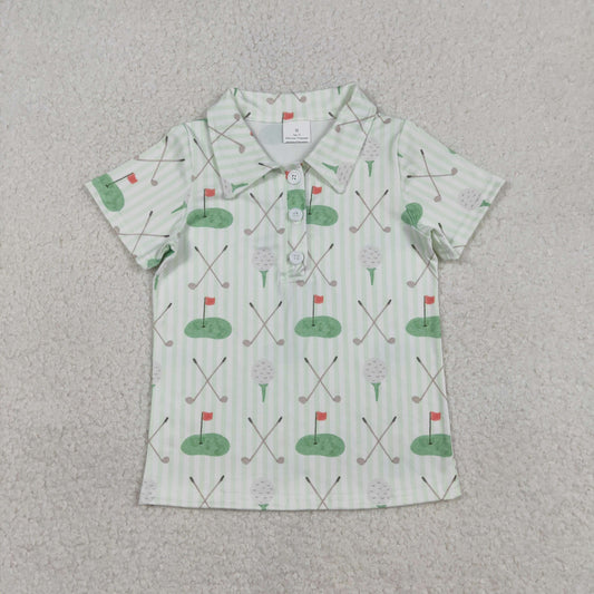 Baby Boys Short Sleeves Golf Stripes Buttons Green Shirt Tops RTS