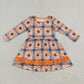 Baby Girls Kids Long Sleeves Bats Plaid Halloween Knee Length Dress RTS
