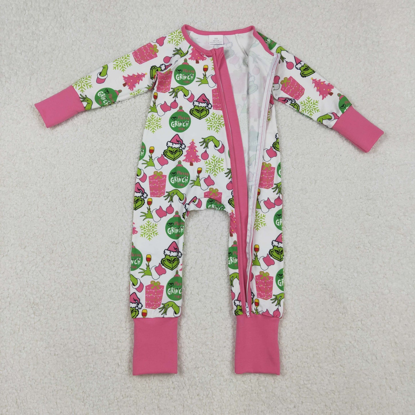 Baby Girl Long Sleeves Green Face Tree Christmas Zipper Romper RTS