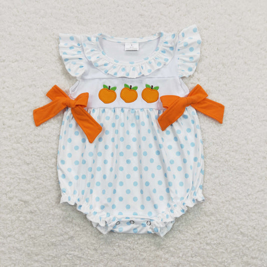 SR0737 Baby Girl Embroidery Peach Ruffle One Piece Romper