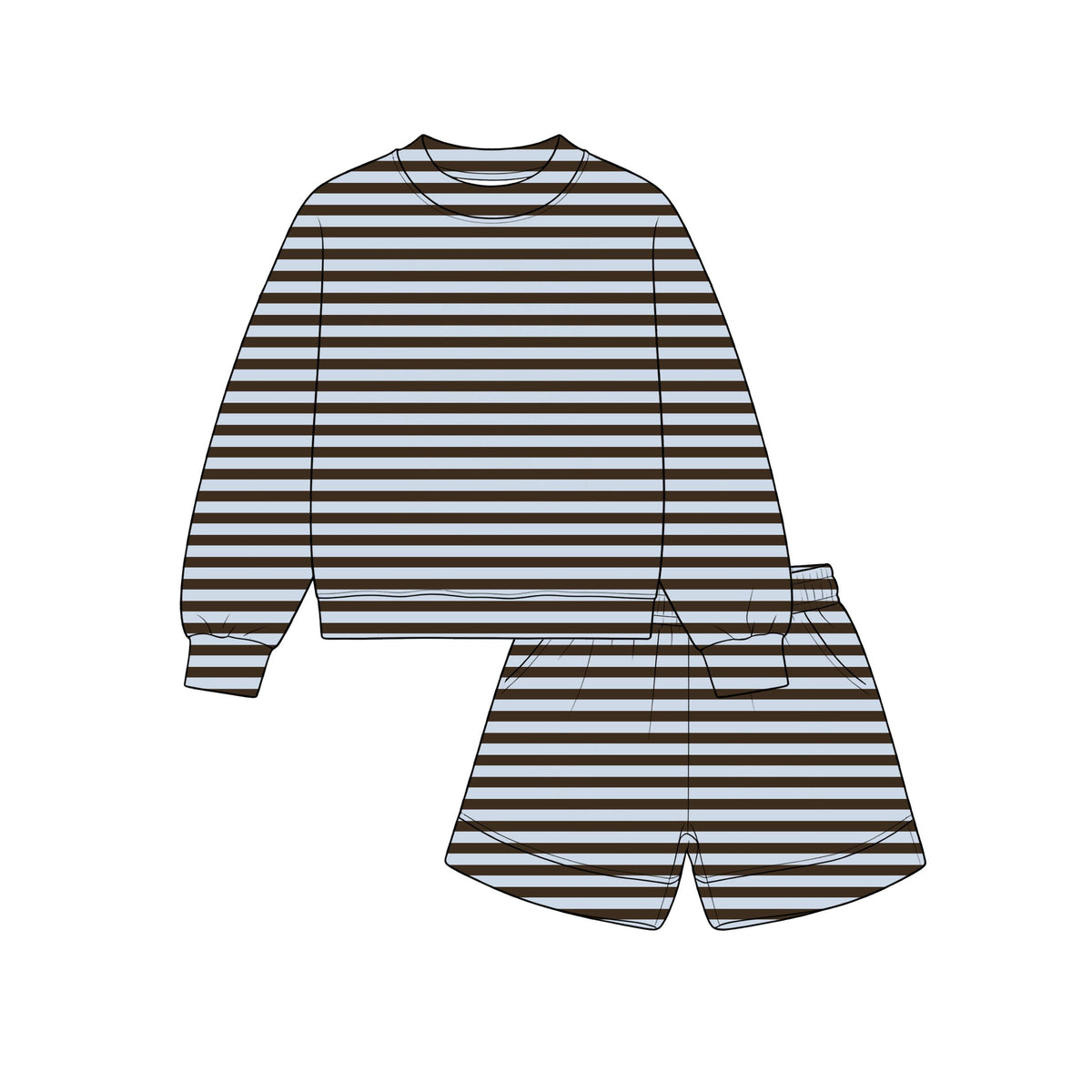 ( Moq 5 ) Preorder Baby Girls Kids Long Sleeves Stripes Pullover Pockets Shorts Set Clothes