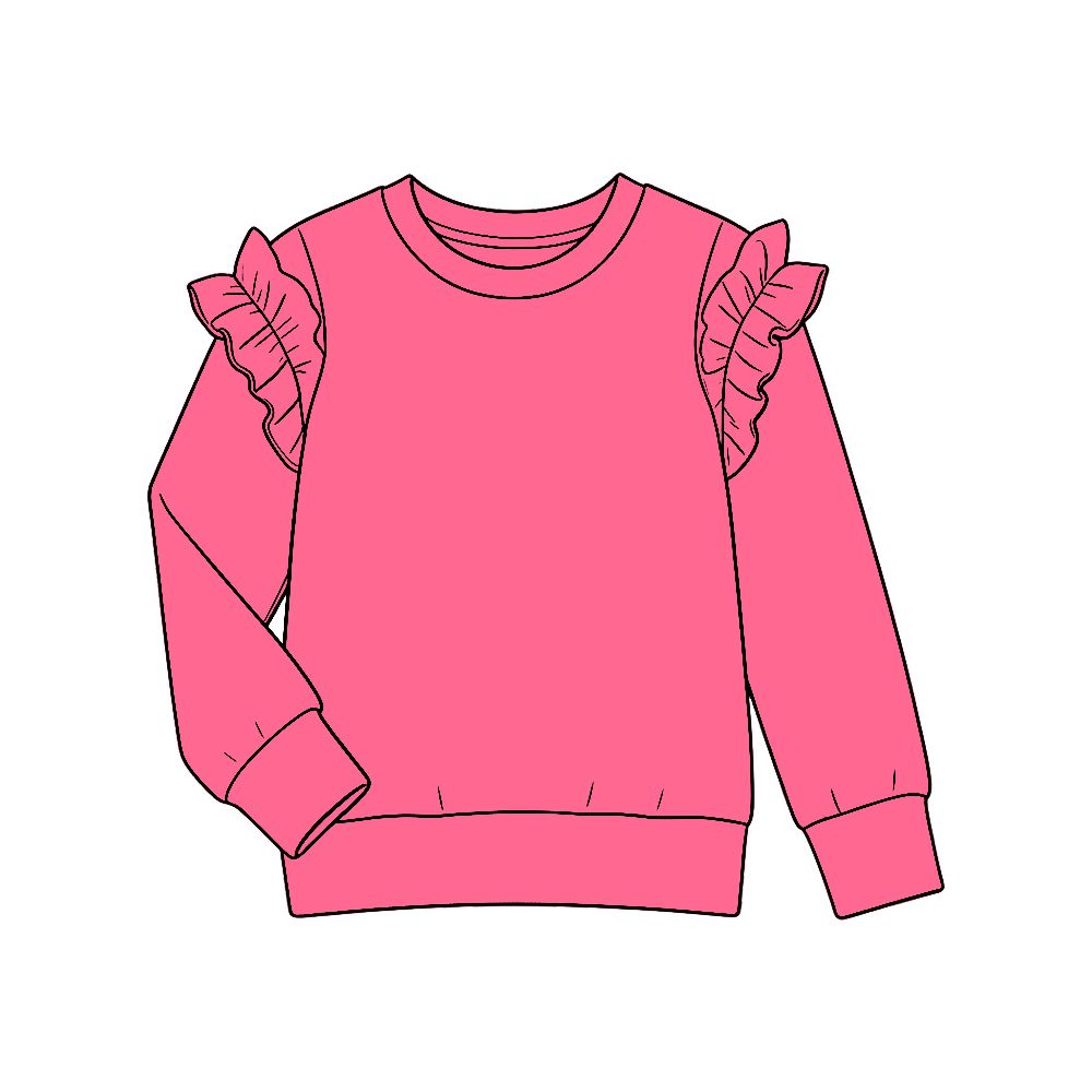 ( Moq 5 ) Preorder Baby Girls Kids Long Sleeves Ruffle Cotton Shirt Hot Pink Clothes