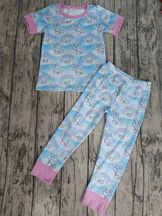 Baby Girl Short Sleeves Rabbit Rainbow Shirt Pants Pajamas Set