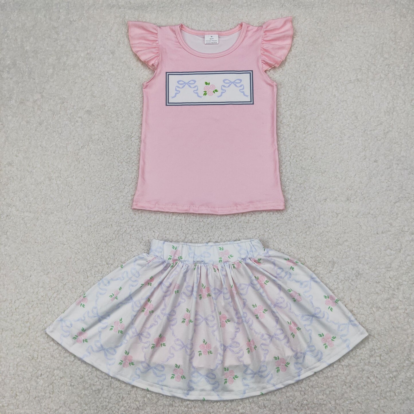 Baby Girl Flower Bows Pink Shirt Skirt Shorts Skort Clothes Set