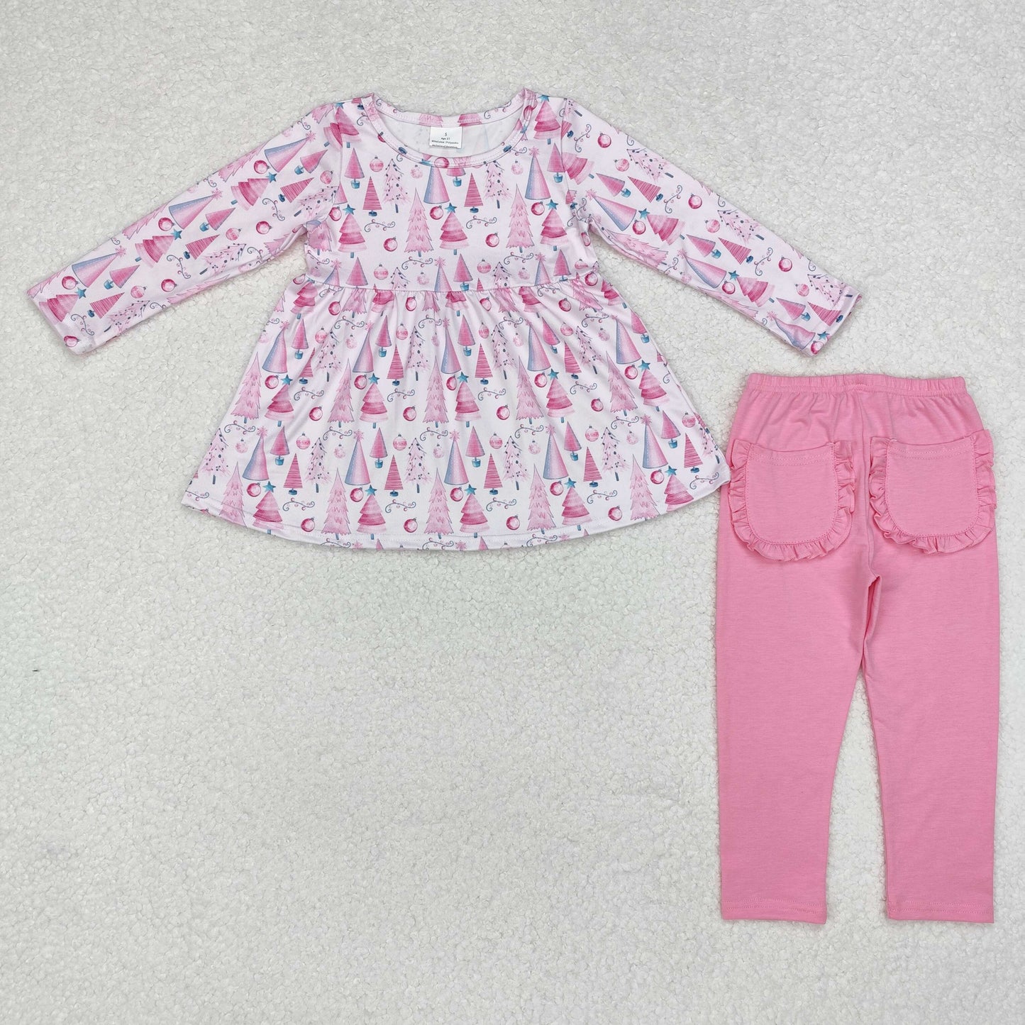 Baby Girl Long Sleeves Christmas Tree Tunic Pocket Pants Set