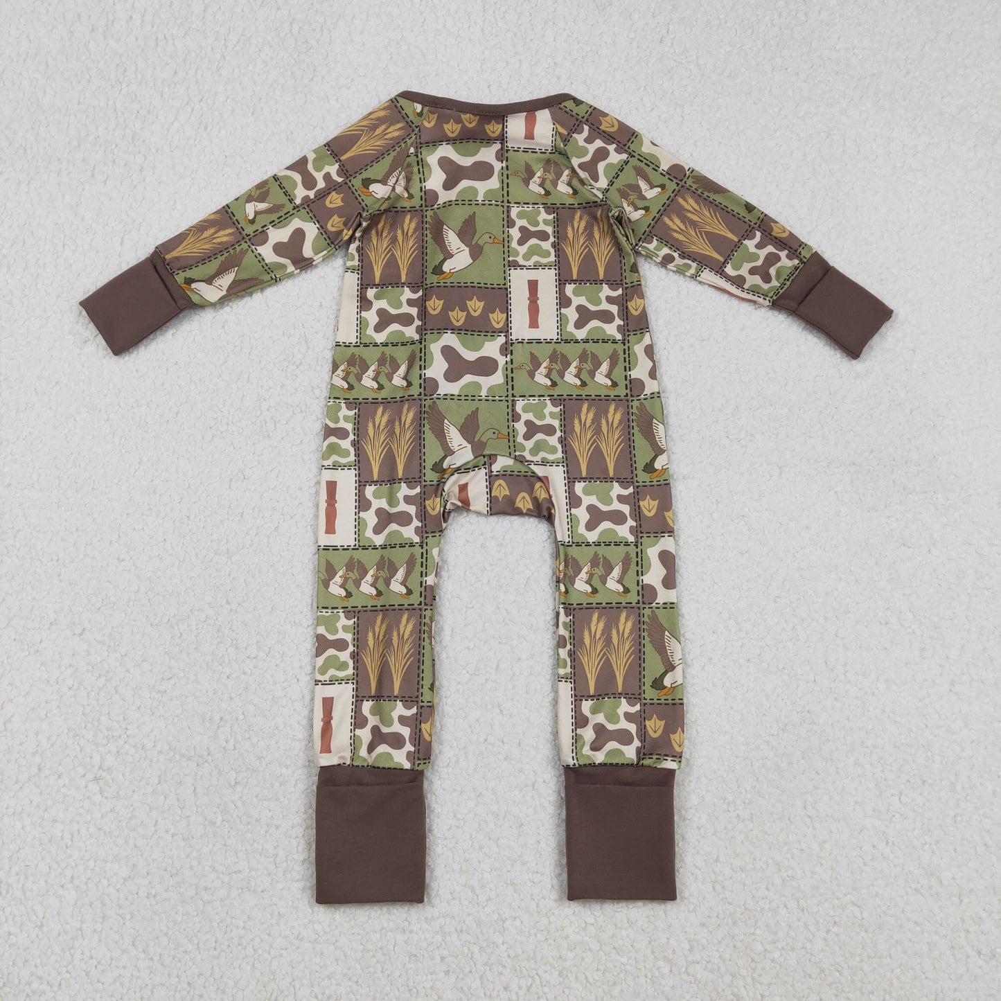 Baby Boys Long Sleeves Ducks Green Camo Zipper Footie Sleeper Romper RTS