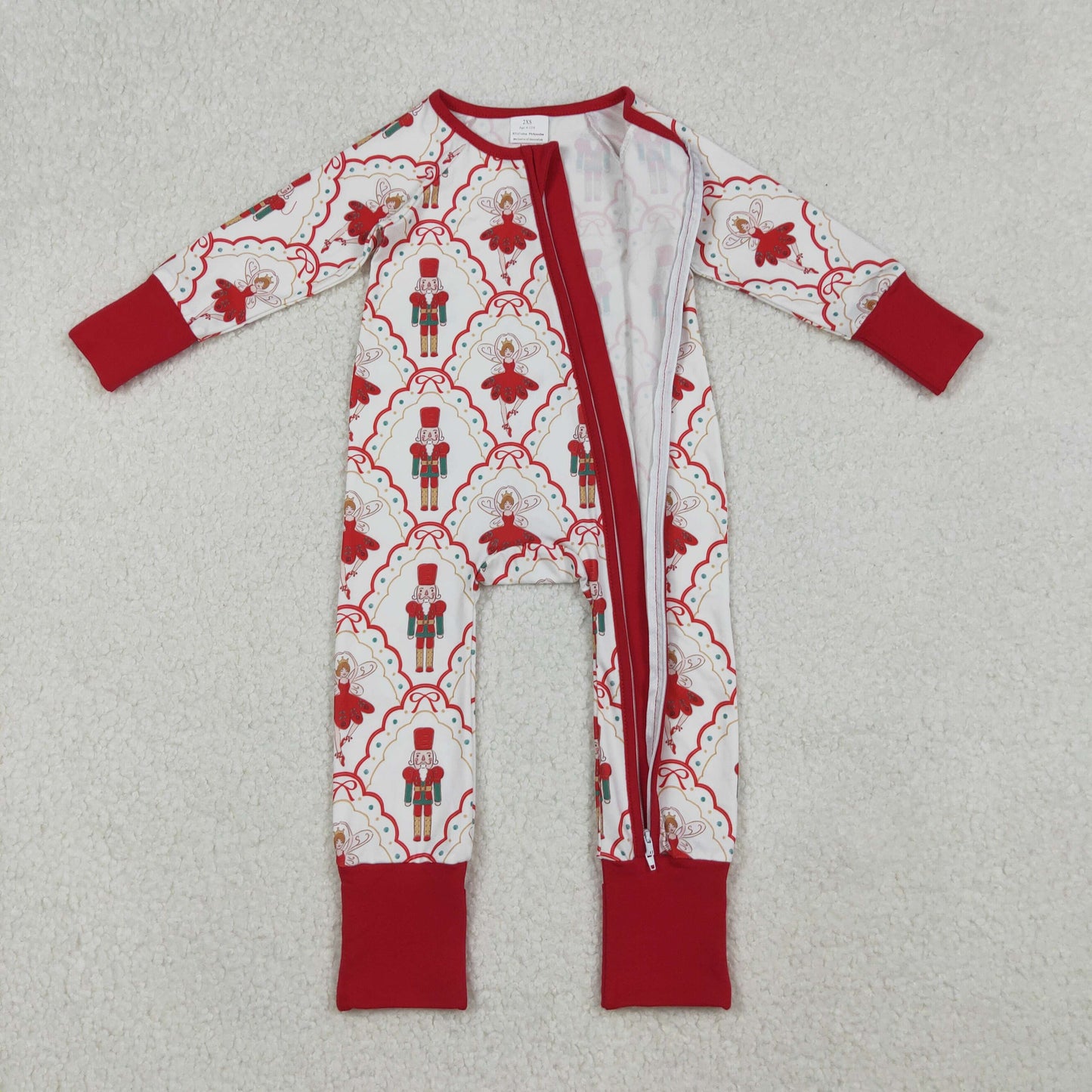 Girls Infant Long Sleeves Soldier Bows Christmas Zipper Pajamas Footie Romper RTS