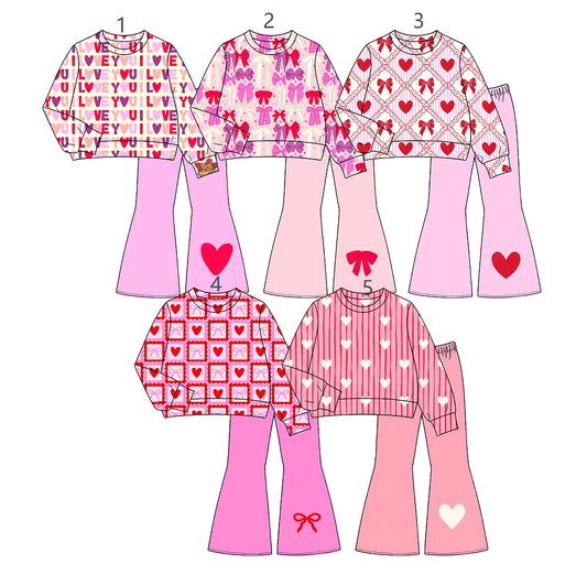 ( Moq 5 Each Style ) Sibling Baby Girls Kids Hearts Bows Shirts Bell Pants Sibling Valentine Sets Clothes