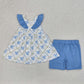 Baby Girl Short Sleeves Bows Tunic Blue Shorts Set RTS