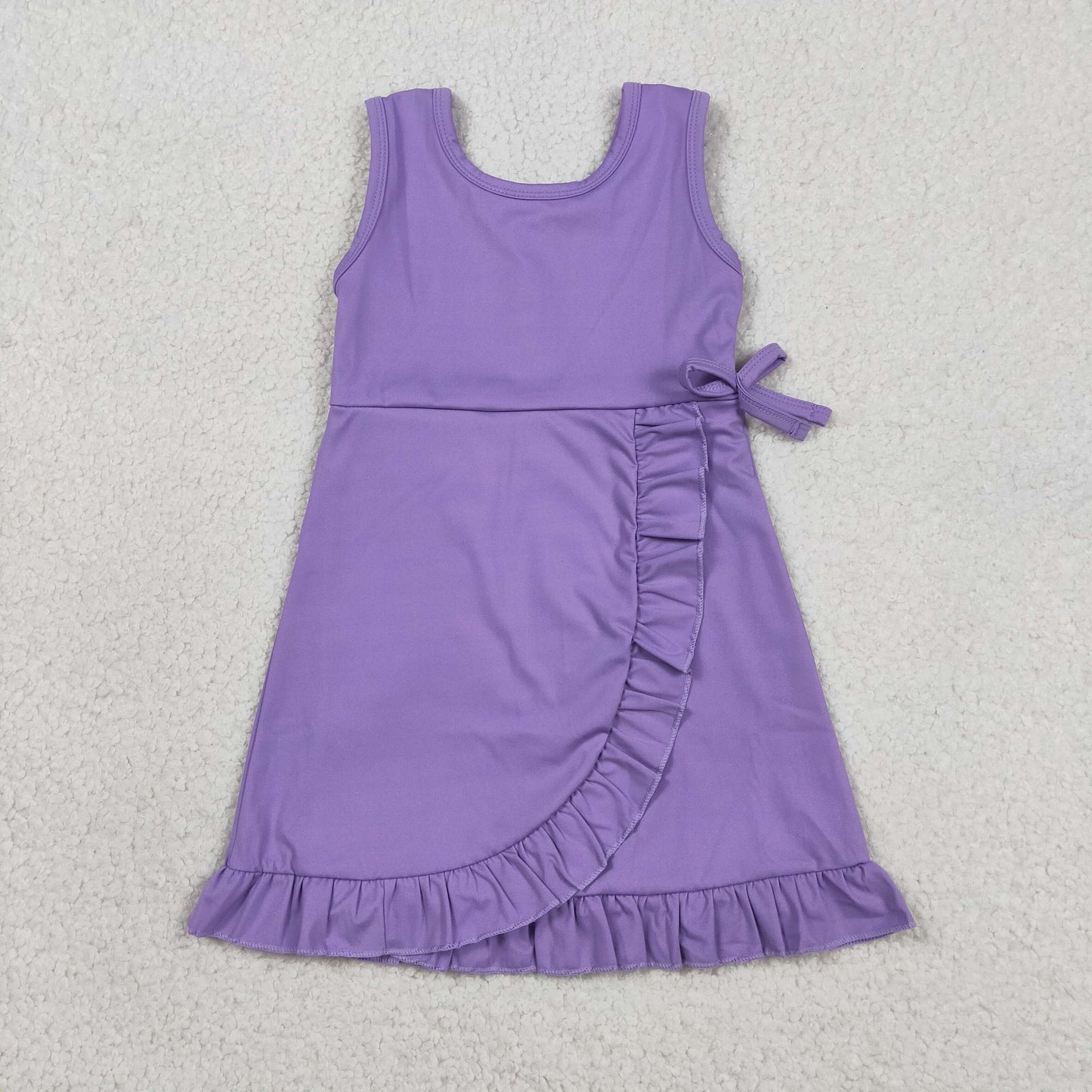 Baby Girls Kids Sleeveless Shorts Knee Length Purple Ruffle Dress Clothes RTS