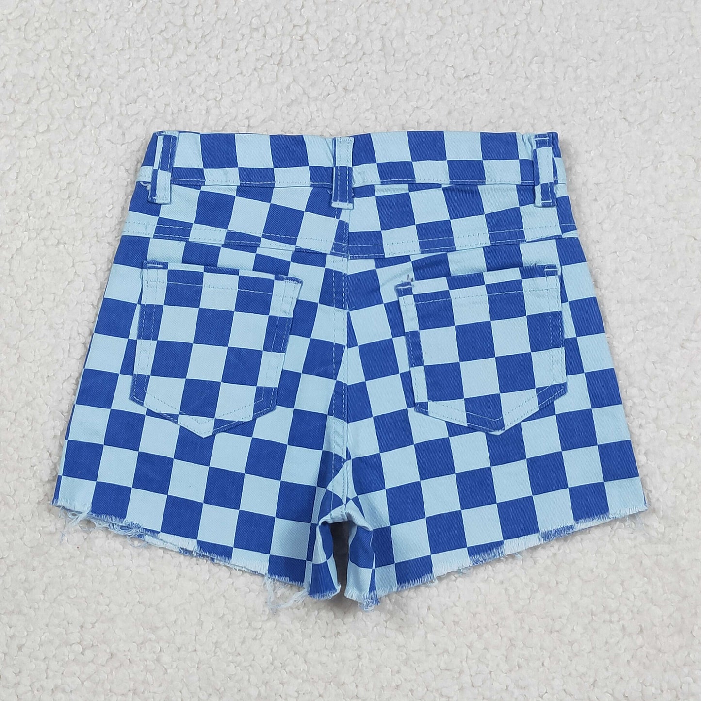 Baby Girls Kids Blue Checked Denim Shorts RTS