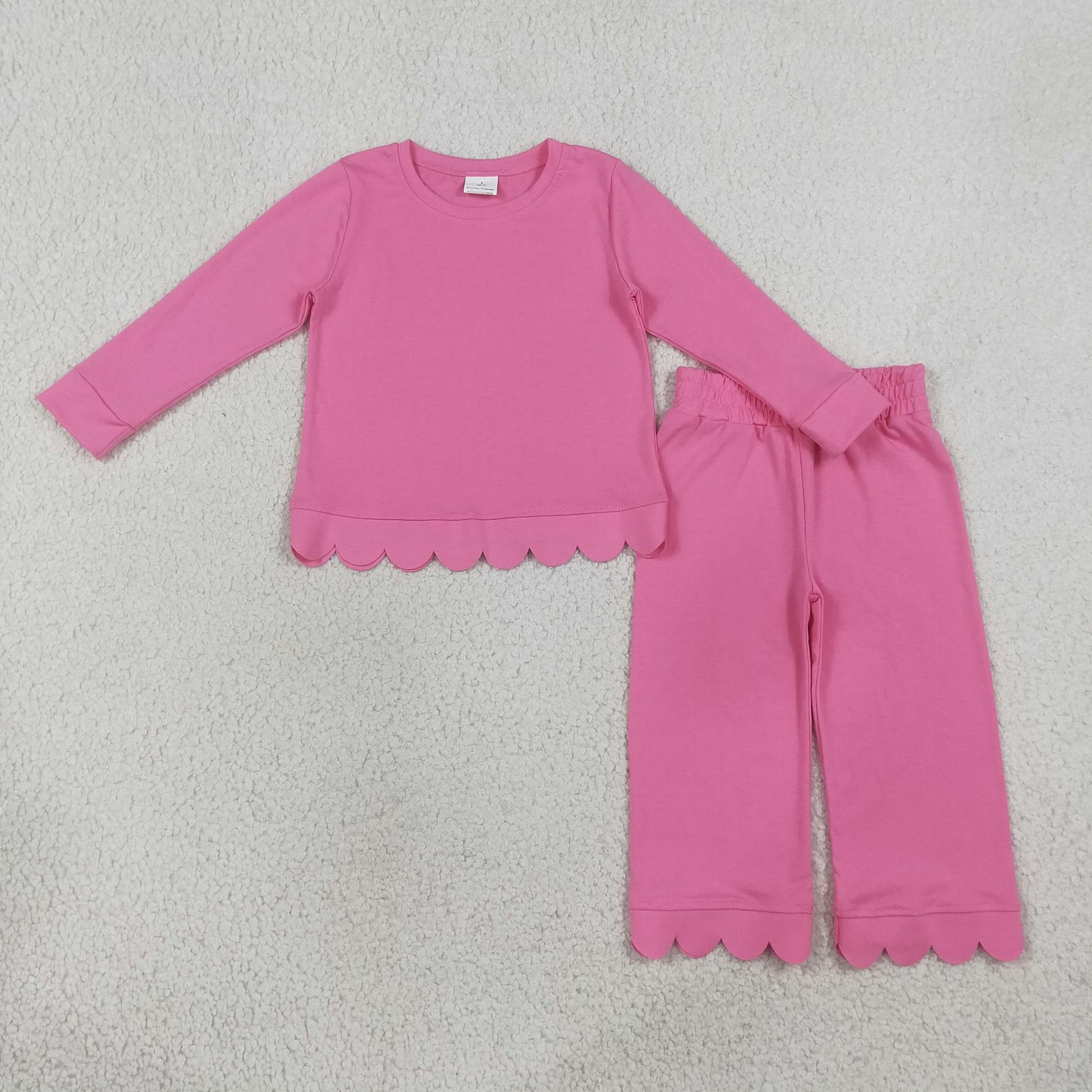 Baby Girls Kids Long Sleeves Shirt Pants Set Pajamas Scallop Pink Clothes RTS