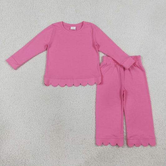 Baby Girls Kids Long Sleeves Shirt Pants Set Pajamas Scallop Pink Clothes RTS