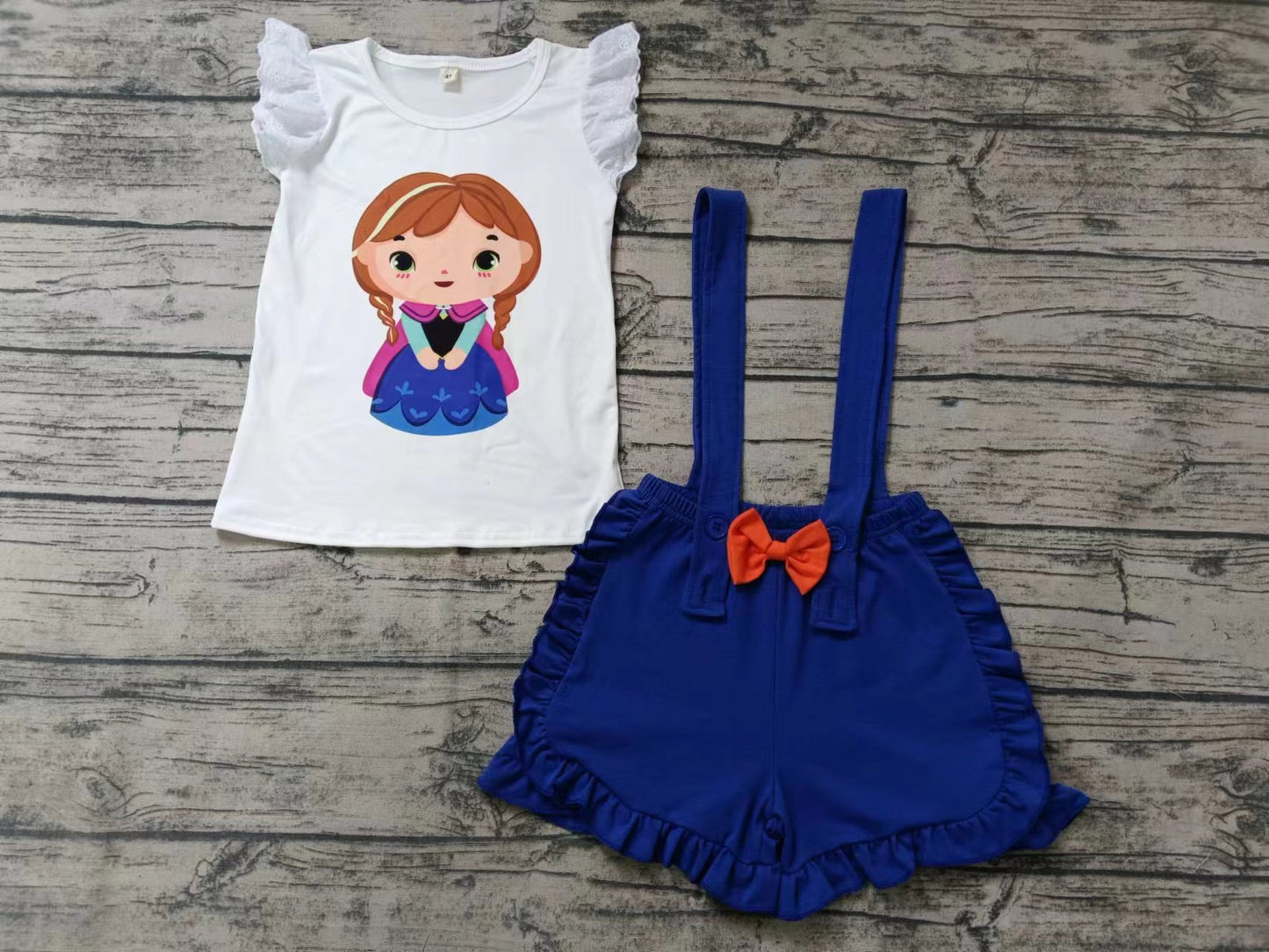 Moq 5 Baby Girl Short Sleeves Princess Shirt Blue Shorts Set