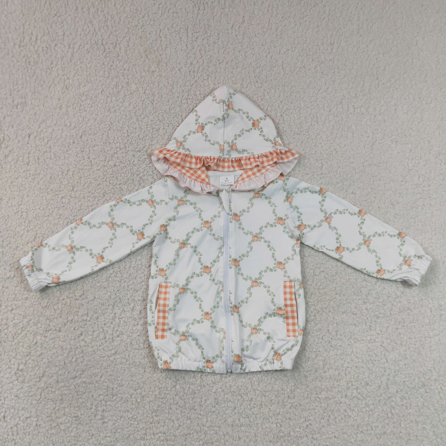 Baby Girls Kids Long Sleeve Pumpkins Pockets Plaid Hoodie Zipper Tops Fall Clothes RTS
