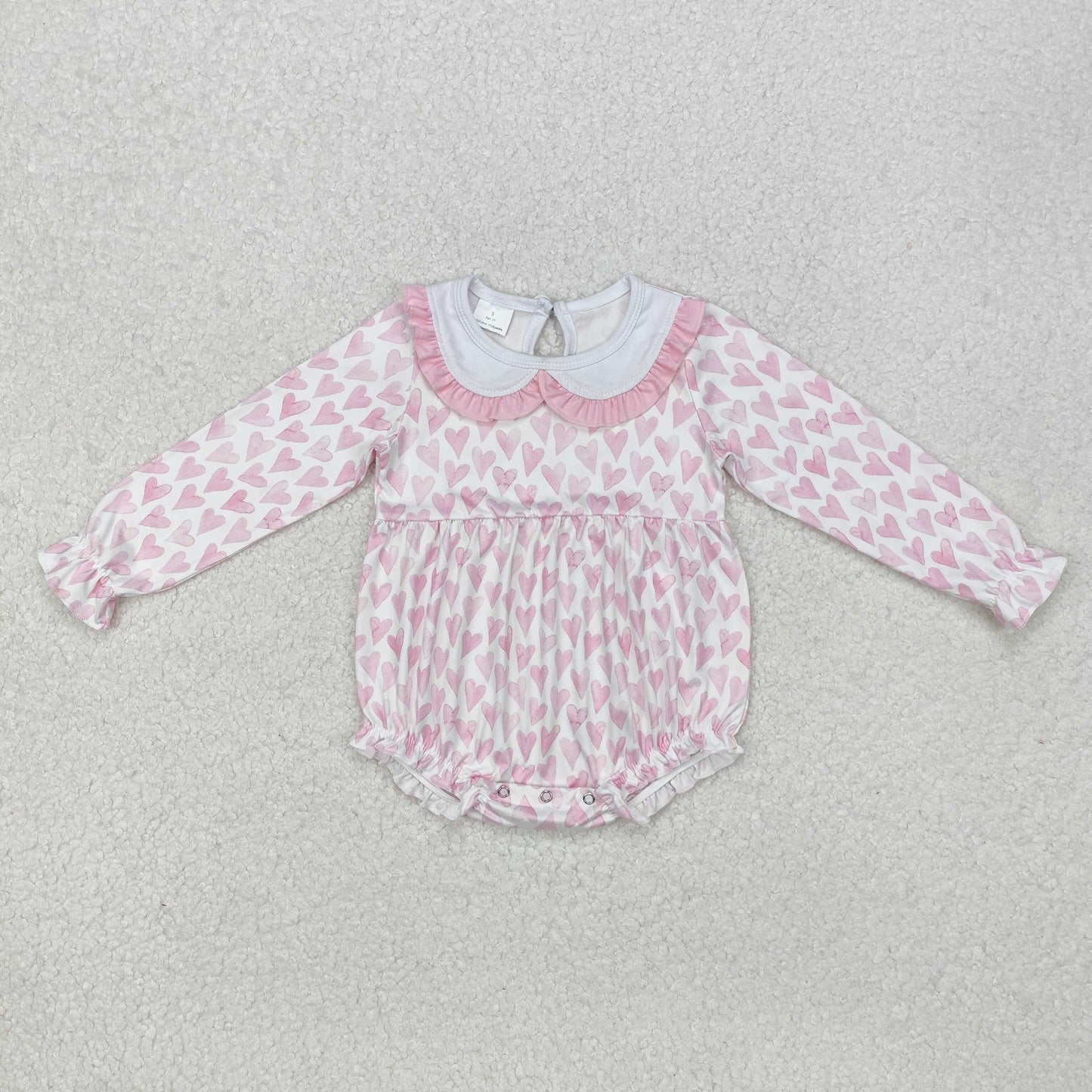 Baby Girl Infant Long Sleeves Valentines Pink Hearts Bubble Romper