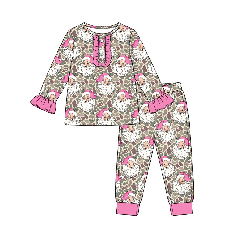 ( Moq 5 ) Preorder Baby Girls Kids Christmas Santa Shirt Pants Pajamas Set Camo Clothes