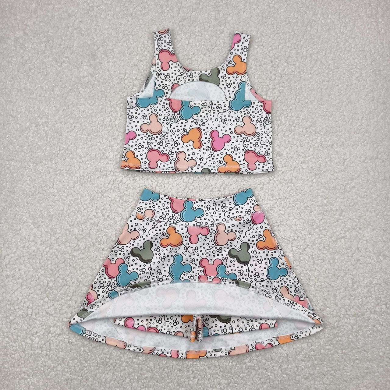 Baby Girl Sleeveless Mouse Yoga Active Wear Skort Set Sibling Cartoon Clothes RTS