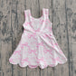 Baby Girls Kids Sleeveless Pink Bows Floral Scallop Yoga Knee Length Dress RTS