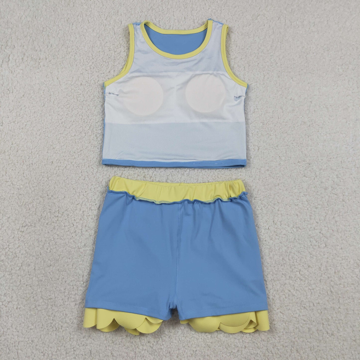 Baby Girls Kids Shirt Scallop Skirt Shorts Yoga Active Blue Yellow Set Clothes RTS