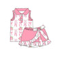 ( Moq 5 ) Preorder Baby Girls Kids Bows Shoes Flower Buttons Tops Ruffle Skirt Shorts Pink Set Clothes