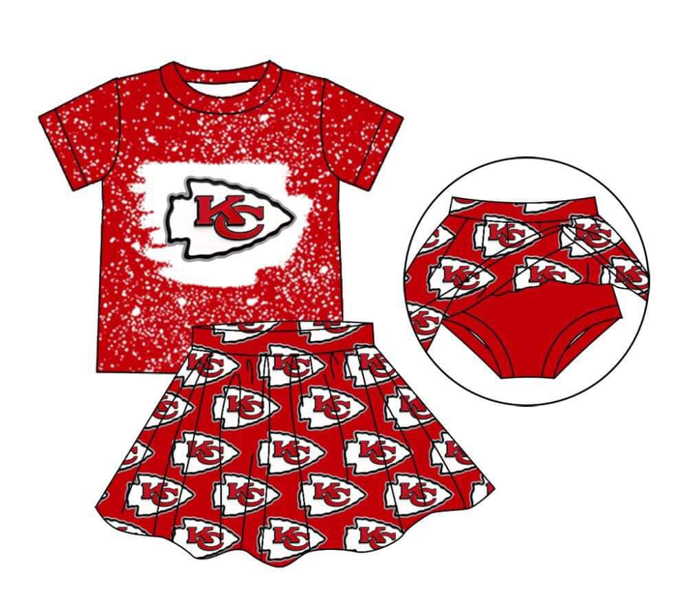 Baby Girl Short Sleeves KC Red Shirt Skirt With Shorts Team Clothes Set Moq 5
