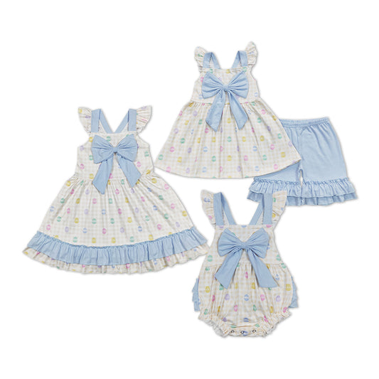 Baby Girl Short Sleeves Easter Eggs Sibling Romper Dress Clothes Set