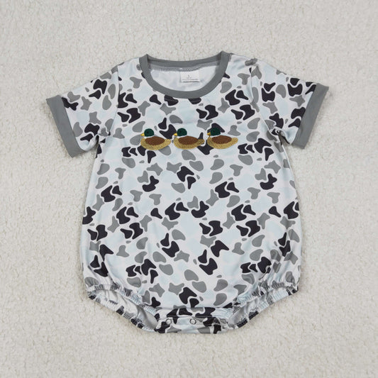 Baby Boys Short Sleeves Embroidery Ducks Camo Bubble Romper RTS