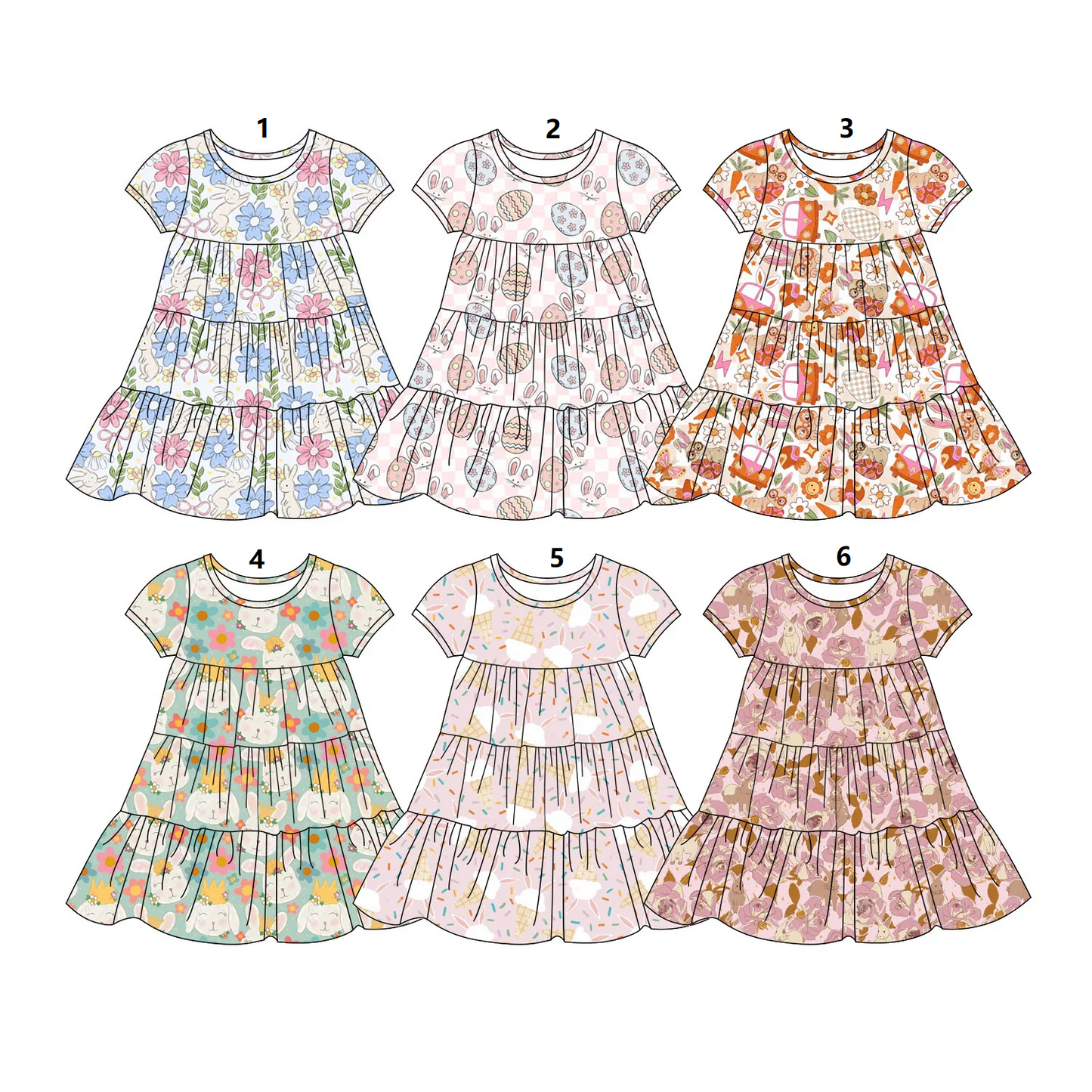 ( Moq 5 Each Style ) Sibling Baby Girls Kids Short Sleeves Rabbits Knee Length Dresses