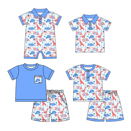 ( Moq 5 Each Style ) Sibling Baby Boys Kids Short Sleeves Flags Romper Shirt Set