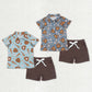 Sibling Baby Boys Kids Short Sleeves Baseball Buttons Shirts Pockets Shorts Sets Clothes RTS