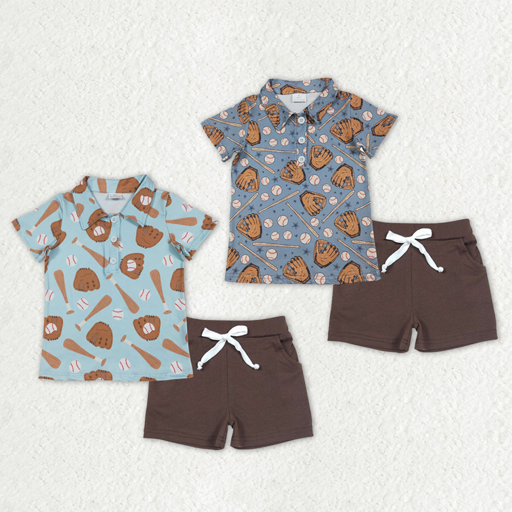 Sibling Baby Boys Kids Short Sleeves Baseball Buttons Shirts Pockets Shorts Sets Clothes RTS