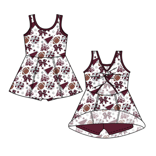 ( Moq 5 ) Baby Girls Toddler Sleeveless Dogs Bows Cheer Football Shorts Ruffle Dress Team Clothes