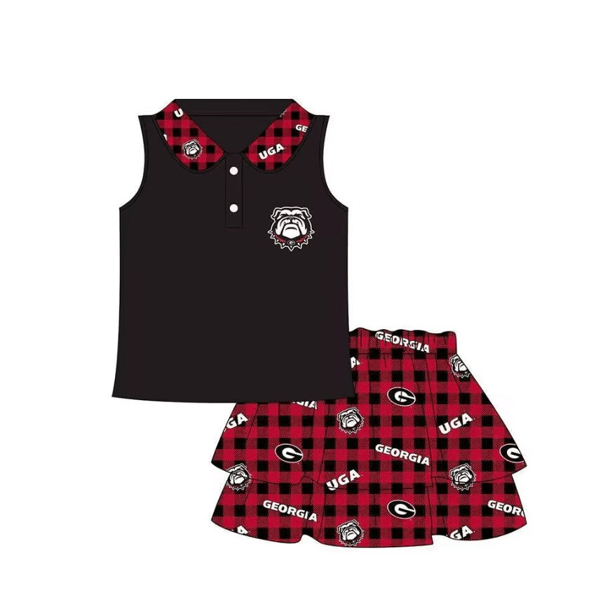 baby girl black sleeveless dog tops skirts team set