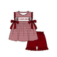 ( Moq 5 ) Baby Girls Toddler Short Sleeves Bows Chicken Stripes Tunic Red Shorts Team Set
