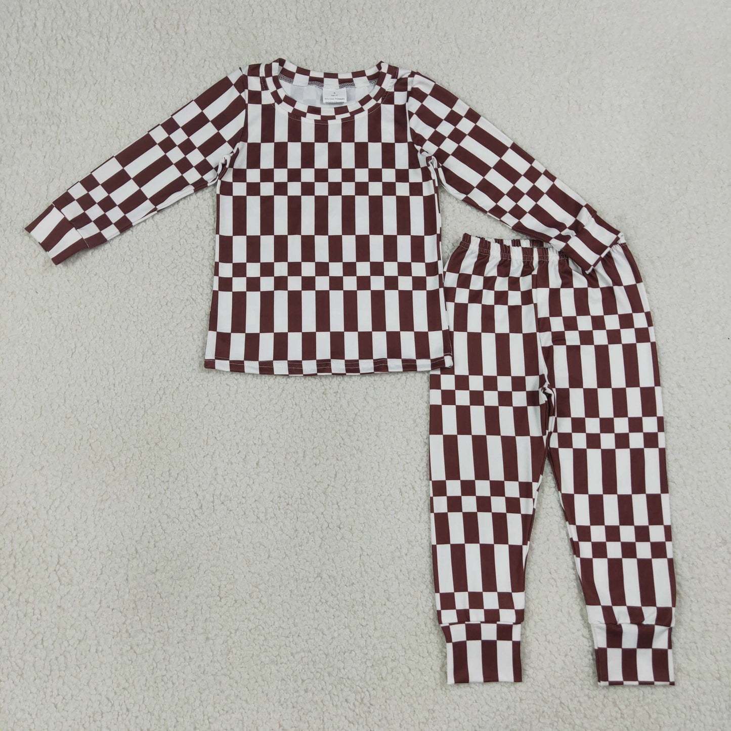 Sibling Baby Boys Kids Long Sleeves Zipper Footie Romper Pajamas Set Checked Clothes RTS