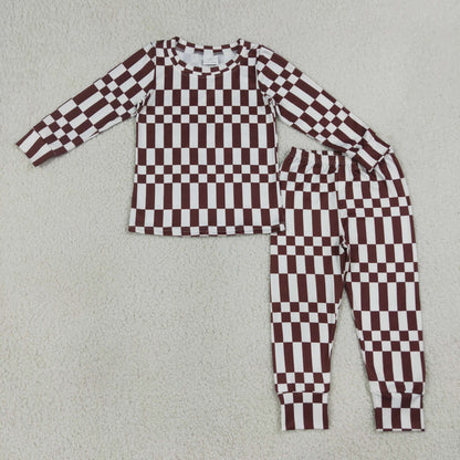Sibling Baby Boys Kids Long Sleeves Zipper Footie Romper Pajamas Set Checked Clothes RTS