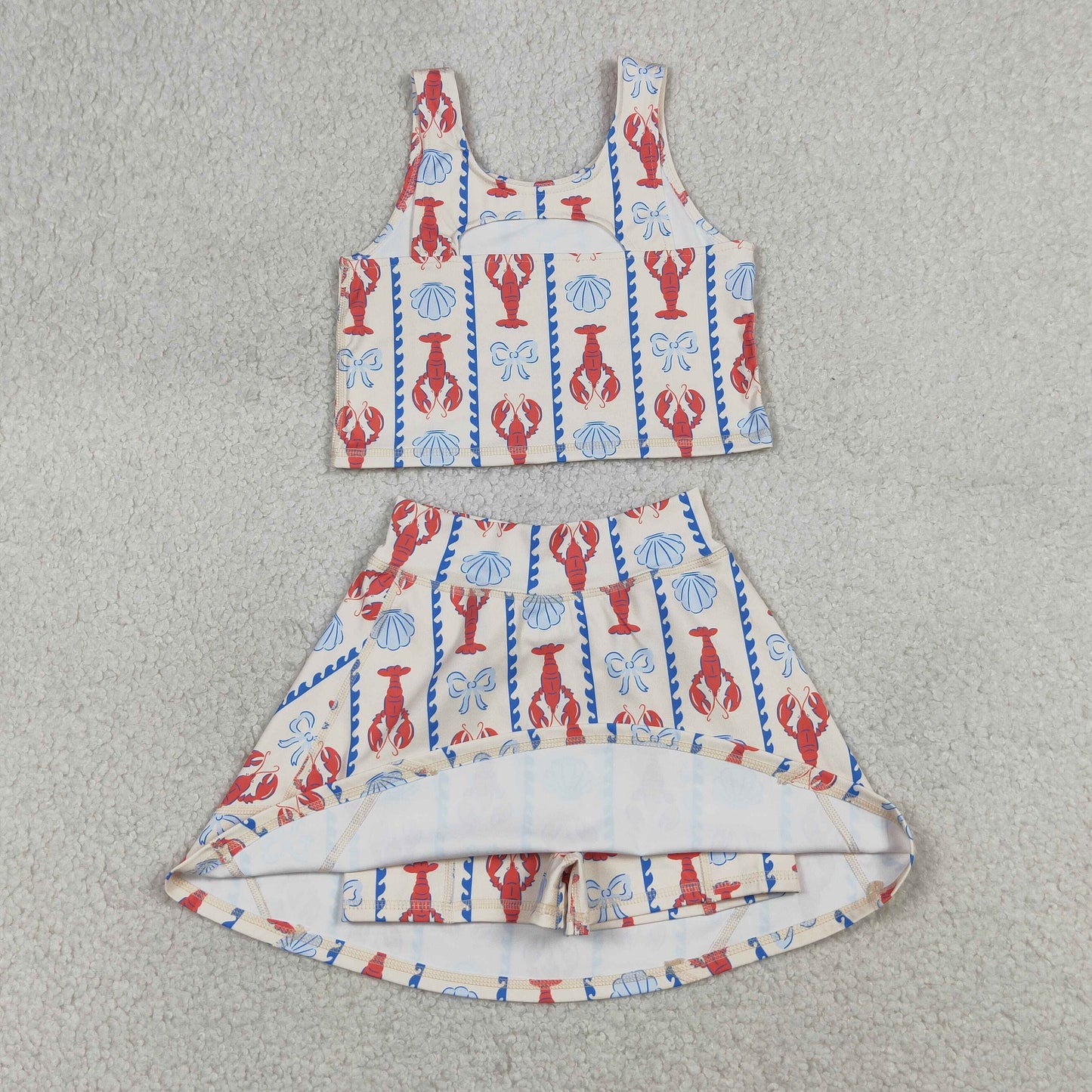 Baby Girls Kids Sleeveless Crayfish Bows Tops Shorts Skirt Yoga Active Clothes Set RTS