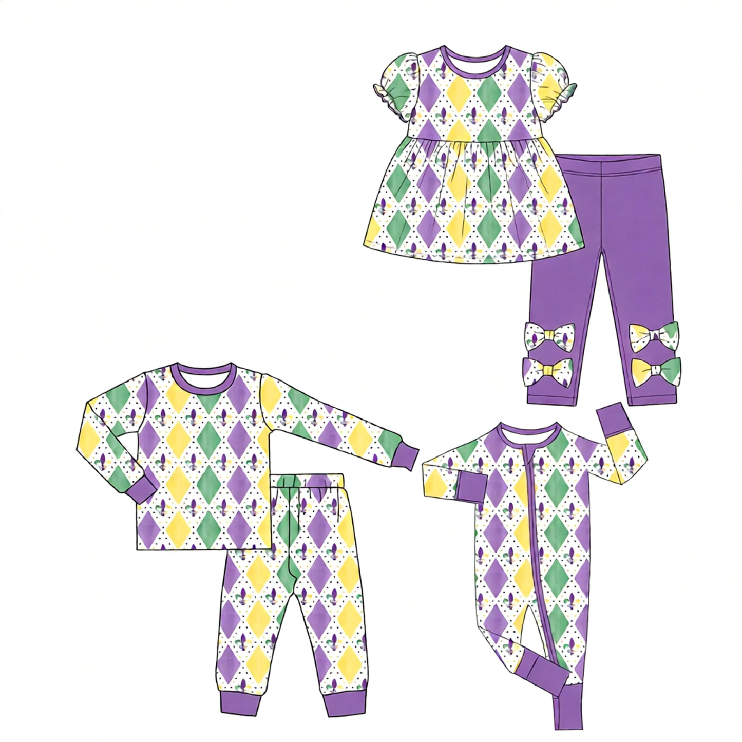 ( Moq 5 Each Style ) Baby Girls Kids Anchors Plaid Mardi Gras Sibling Romper Sets Clothes