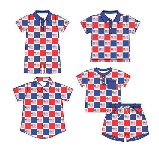 ( Moq 5 Each Style ) Sibling Baby Boys Toddler 4th of July Flags Shirts Set Romper Clothes