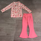 Baby Girls Kids Christmas Santa Bows Zipper Pockets Tops Pink Pants Set Clothes RTS