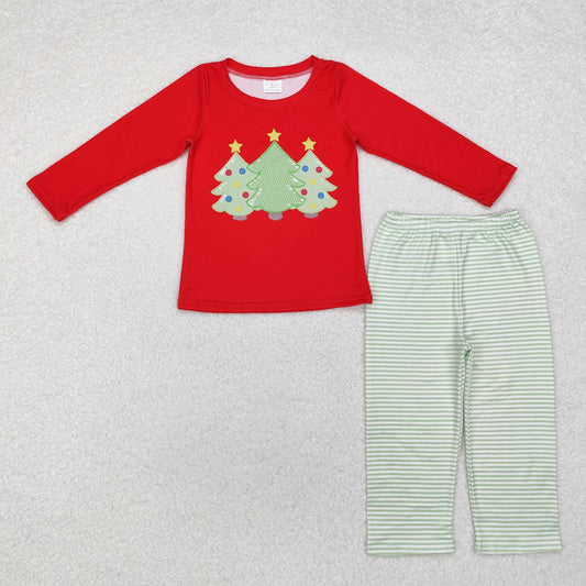 Baby Boy Red Christmas Tree Print Tunic Green Plaid Pants Set