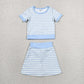 Baby Girls Kids Short Sleeves Shirt Blue Stripes Skirt Shorts Set Yoga Active Clothes RTS
